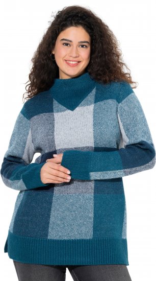 Ulla Popken Grand Check Long Sleeve Sweater Teal - Naisten hupparit ja collegepaidat isot koot - 