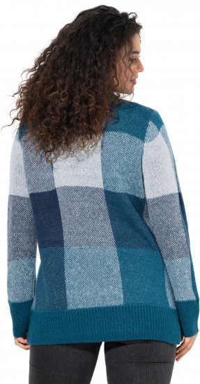 Ulla Popken Grand Check Long Sleeve Sweater Teal - Naisten hupparit ja collegepaidat isot koot - 