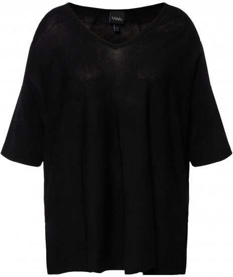 Ulla Popken Oversized 3/4 Sleeve V-Neck Sweater Black - Naisten hupparit ja collegepaidat isot koot - 