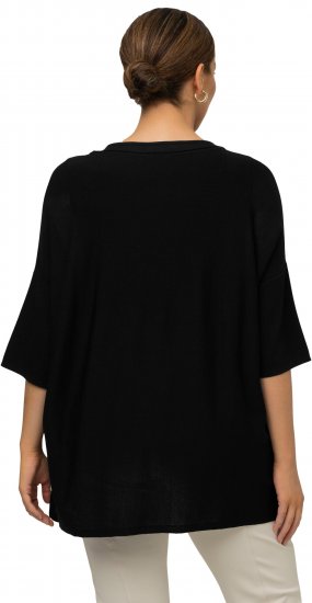 Ulla Popken Oversized 3/4 Sleeve V-Neck Sweater Black - Naisten hupparit ja collegepaidat isot koot - 