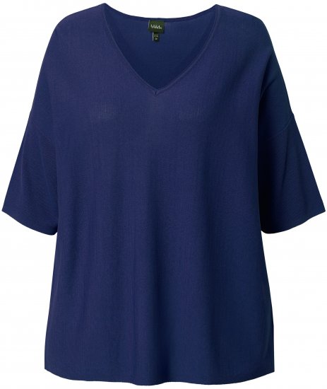 Ulla Popken Oversized 3/4 Sleeve V-Neck Sweater Navy - Naisten hupparit ja collegepaidat isot koot - 