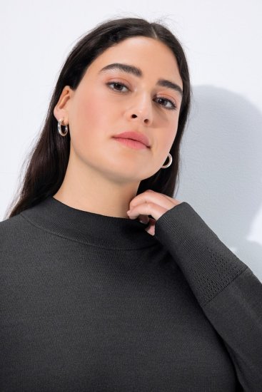 Ulla Popken Long Sleeves Mock Turtleneck Sweater Charcoal Grey Melange - Naisten hupparit ja collegepaidat isot koot - Mukavat collegepaidat, huput ja neuleet