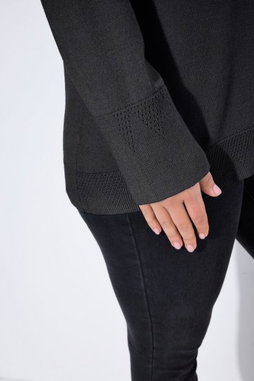 Ulla Popken Long Sleeves Mock Turtleneck Sweater Charcoal Grey Melange - Naisten hupparit ja collegepaidat isot koot - Mukavat collegepaidat, huput ja neuleet