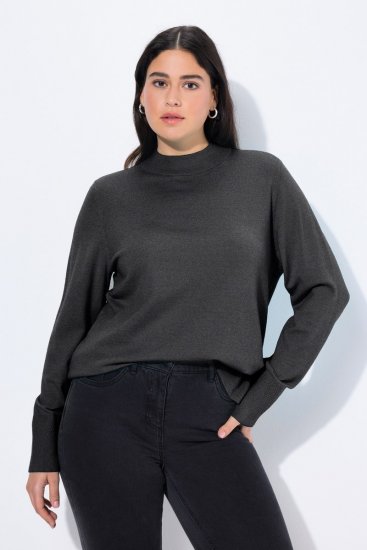 Ulla Popken Long Sleeves Mock Turtleneck Sweater Charcoal Grey Melange - Naisten hupparit ja collegepaidat isot koot - Mukavat collegepaidat, huput ja neuleet