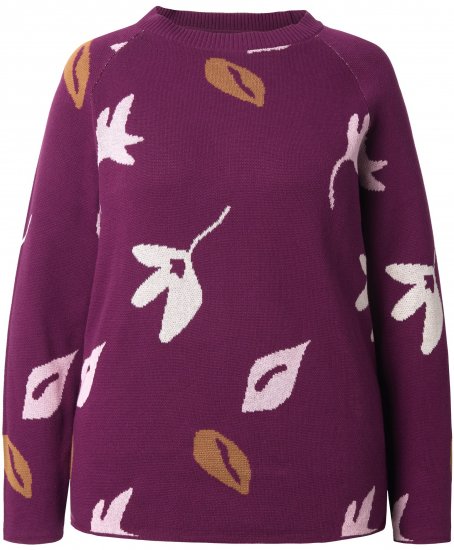 Ulla Popken Eco Cotton Leaf Pattern Long Sleeve Sweater Forest Berry - Hupparit ja collegepaidat - 