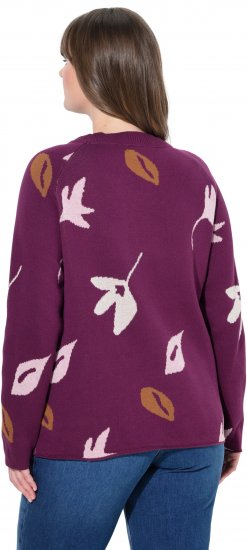 Ulla Popken Eco Cotton Leaf Pattern Long Sleeve Sweater Forest Berry - Hupparit ja collegepaidat - 