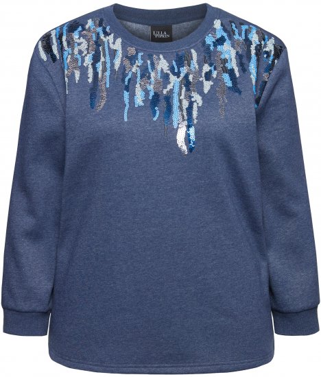 Ulla Popken Sequined Neck Long Sleeve Sweatshirt Ink Blue - Naisten hupparit ja collegepaidat isot koot - 