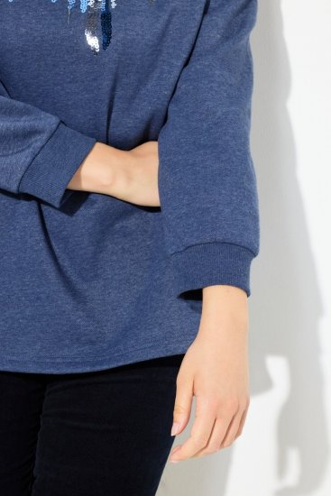 Ulla Popken Sequined Neck Long Sleeve Sweatshirt Ink Blue - Naisten hupparit ja collegepaidat isot koot - Mukavat collegepaidat, huput ja neuleet