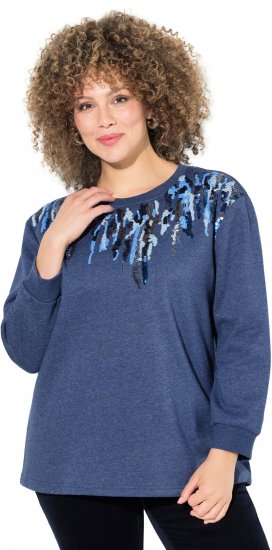 Ulla Popken Sequined Neck Long Sleeve Sweatshirt Ink Blue - Naisten hupparit ja collegepaidat isot koot - 