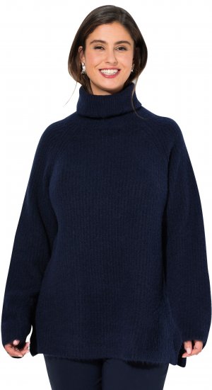 Ulla Popken Ribbed Knit Turtleneck Sweater Navy - Naisten hupparit ja collegepaidat isot koot - 