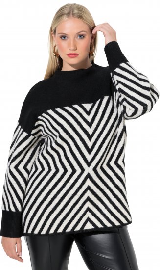 Ulla Popken Graphic Stripe Long Sleeve Turtleneck Sweater Black - Hupparit ja collegepaidat - 