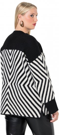 Ulla Popken Graphic Stripe Long Sleeve Turtleneck Sweater Black - Hupparit ja collegepaidat - 