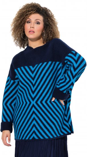 Ulla Popken Graphic Stripe Long Sleeve Turtleneck Sweater Navy - Naisten hupparit ja collegepaidat isot koot - 