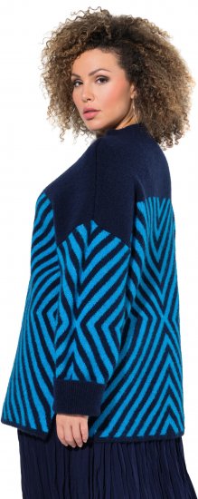 Ulla Popken Graphic Stripe Long Sleeve Turtleneck Sweater Navy - Naisten hupparit ja collegepaidat isot koot - 