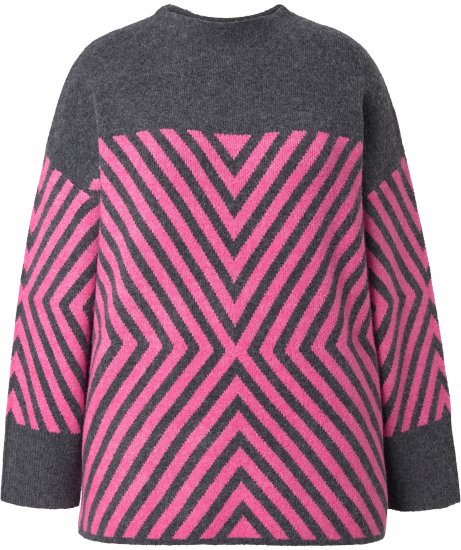 Ulla Popken Graphic Stripe Long Sleeve Turtleneck Sweater Flamingo - Naisten hupparit ja collegepaidat isot koot - 