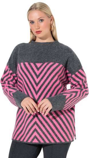 Ulla Popken Graphic Stripe Long Sleeve Turtleneck Sweater Flamingo - Naisten hupparit ja collegepaidat isot koot - 