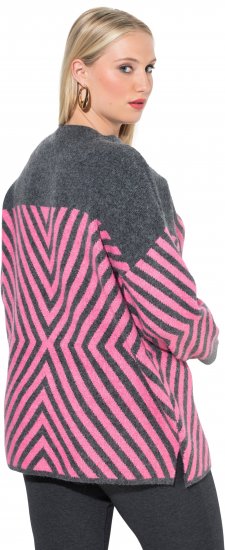 Ulla Popken Graphic Stripe Long Sleeve Turtleneck Sweater Flamingo - Naisten hupparit ja collegepaidat isot koot - 