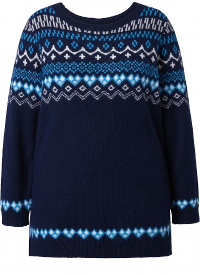 Ulla Popken Norwegian Style Pastel Tone Long Sleeve Sweater Ink Blue - Naisten hupparit ja collegepaidat isot koot - 