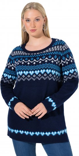 Ulla Popken Norwegian Style Pastel Tone Long Sleeve Sweater Ink Blue - Naisten hupparit ja collegepaidat isot koot - 