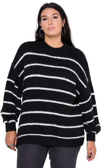Ulla Popken Oversized Striped Balloon Sleeve Sweater Black - Hupparit ja collegepaidat - 
