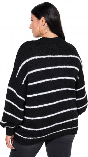 Ulla Popken Oversized Striped Balloon Sleeve Sweater Black - Hupparit ja collegepaidat - 
