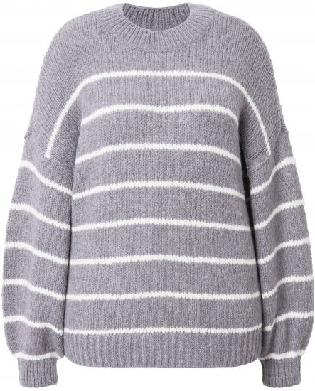 Ulla Popken Oversized Striped Balloon Sleeve Sweater Grey Melange - Naisten hupparit ja collegepaidat isot koot - 