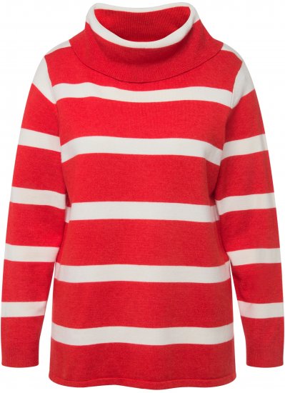 Ulla Popken Stripe Fine Knit Turtleneck Sweater Light Red - Naisten hupparit ja collegepaidat isot koot - 