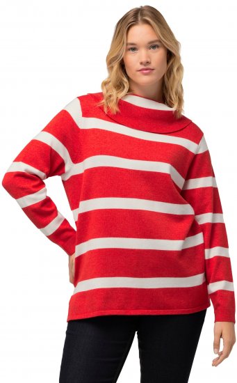 Ulla Popken Stripe Fine Knit Turtleneck Sweater Light Red - Naisten hupparit ja collegepaidat isot koot - 