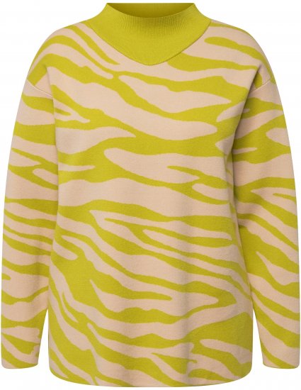 Ulla Popken Zebra Print Mock Turtleneck Long Sleeve Sweater Yellow Green - Naisten hupparit ja collegepaidat isot koot - 