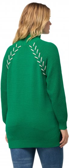 Ulla Popken Contrast Braid Turtleneck Sweater Emerald Green - Naisten hupparit ja collegepaidat isot koot - 