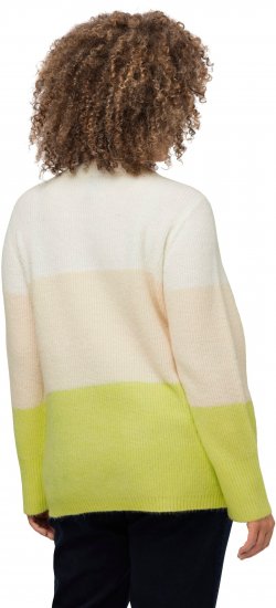 Ulla Popken Block Stripe Long Sleeve V-Neck Sweater Lime Green - Hupparit ja collegepaidat - 