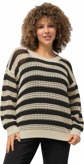 Ulla Popken Striped Long Sleeve Crocheted Sweater Vanilla - Naisten hupparit ja collegepaidat isot koot - 
