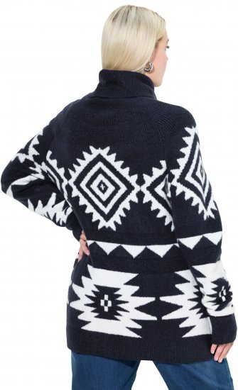 Ulla Popken Aztec-Inspired Long Sleeve Turtleneck Sweater Navy - Naisten hupparit ja collegepaidat isot koot - 