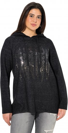 Ulla Popken Sequined Knit Long Sleeve Hoodie Black - Naisten hupparit ja collegepaidat isot koot - 