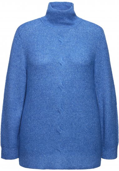 Ulla Popken Cable Knit Long Sleeve Turtleneck Sweater Teal Blue - Naisten hupparit ja collegepaidat isot koot - 