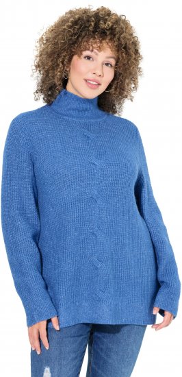 Ulla Popken Cable Knit Long Sleeve Turtleneck Sweater Teal Blue - Naisten hupparit ja collegepaidat isot koot - 