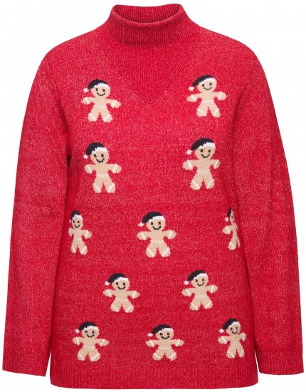 Ulla Popken Gingerbread Men Sweater Salsa Red - Naisten hupparit ja collegepaidat isot koot - 