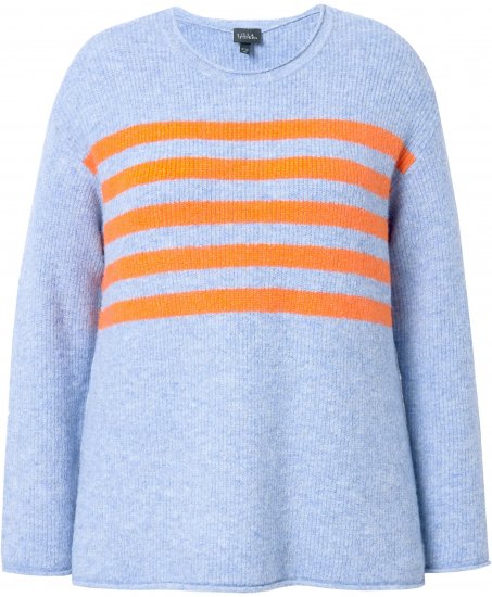 Ulla Popken Striped Long Sleeve Sweater Sky Blue - Naisten hupparit ja collegepaidat isot koot - 