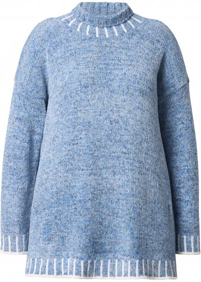 Ulla Popken Blanket Stitch Oversized Turtleneck Sweater Dove Blue - Naisten hupparit ja collegepaidat isot koot - 