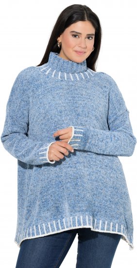 Ulla Popken Blanket Stitch Oversized Turtleneck Sweater Dove Blue - Naisten hupparit ja collegepaidat isot koot - 