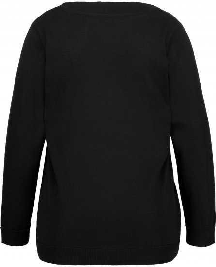 Ulla Popken Soft Fine Knit Pullover V-Neck Sweatshirt Black - Naisten hupparit ja collegepaidat isot koot - 