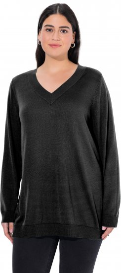 Ulla Popken Soft Fine Knit Pullover V-Neck Sweatshirt Black - Naisten hupparit ja collegepaidat isot koot - 