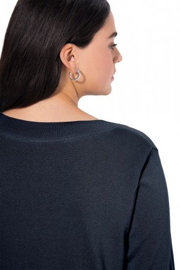 Ulla Popken Soft Fine Knit Pullover V-Neck Sweatshirt Marine - Naisten hupparit ja collegepaidat isot koot - Mukavat collegepaidat, huput ja neuleet