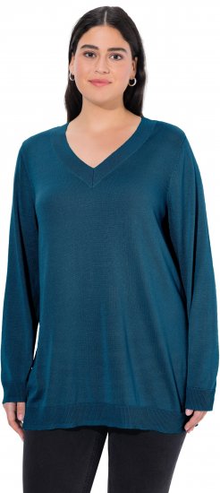 Ulla Popken Casual V-Neck Long Sleeve Sweater Cerulean - Naisten hupparit ja collegepaidat isot koot - 