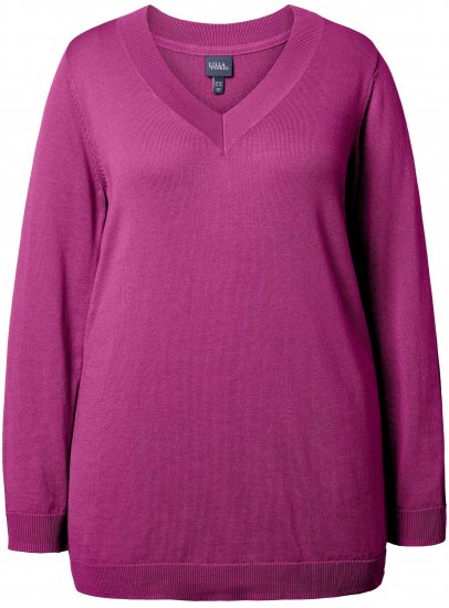 Ulla Popken Soft Fine Knit Pullover V-Neck Sweatshirt Dark Lilac - Naisten hupparit ja collegepaidat isot koot - 