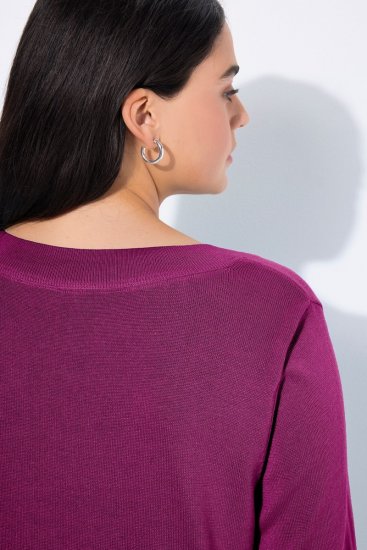Ulla Popken Soft Fine Knit Pullover V-Neck Sweatshirt Dark Lilac - Naisten hupparit ja collegepaidat isot koot - Mukavat collegepaidat, huput ja neuleet
