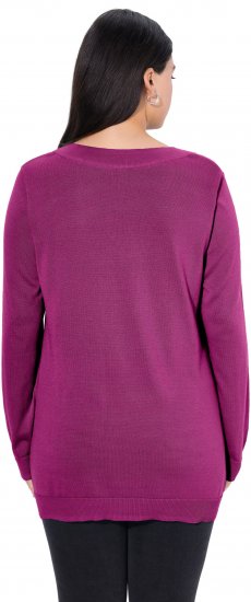 Ulla Popken Soft Fine Knit Pullover V-Neck Sweatshirt Dark Lilac - Naisten hupparit ja collegepaidat isot koot - 