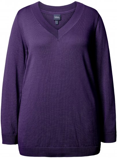 Ulla Popken Soft Fine Knit Pullover V-Neck Sweatshirt Deep Violet - Naisten hupparit ja collegepaidat isot koot - 