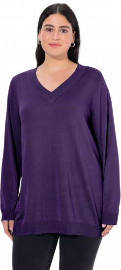 Ulla Popken Soft Fine Knit Pullover V-Neck Sweatshirt Deep Violet - Naisten hupparit ja collegepaidat isot koot - 