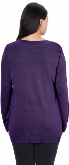 Ulla Popken Soft Fine Knit Pullover V-Neck Sweatshirt Deep Violet - Naisten hupparit ja collegepaidat isot koot - 